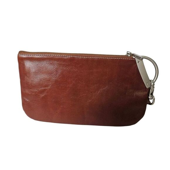 Prune beautiful soft brown leather wristlet. - Picture 2 of 5